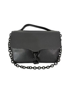 Rebecca Minkoff Megan Top Handle Bag Black Leather with Chain Shoulder Crossbody